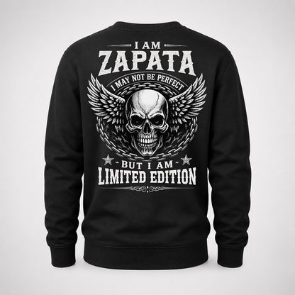 ZAPATA P01-K24-229 – Personalized Skull Graphic Apparel “I Am NAME I May Not Be Perfect But I Am Limited Edition”