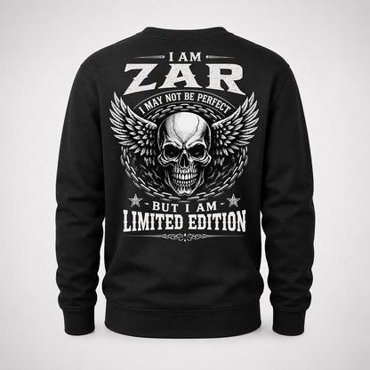 ZAR P01-K24-229 – Personalized Skull Graphic Apparel “I Am NAME I May Not Be Perfect But I Am Limited Edition”