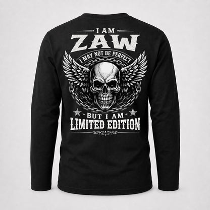 ZAW P01-K24-229 – Personalized Skull Graphic Apparel “I Am NAME I May Not Be Perfect But I Am Limited Edition”