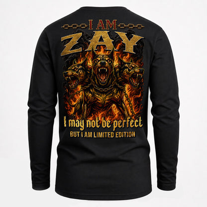 ZAY MP88-F2-168–Personalized Bold Quote Apparel “I Am NAME I May Not Be Perfect But I Am Limited Edition