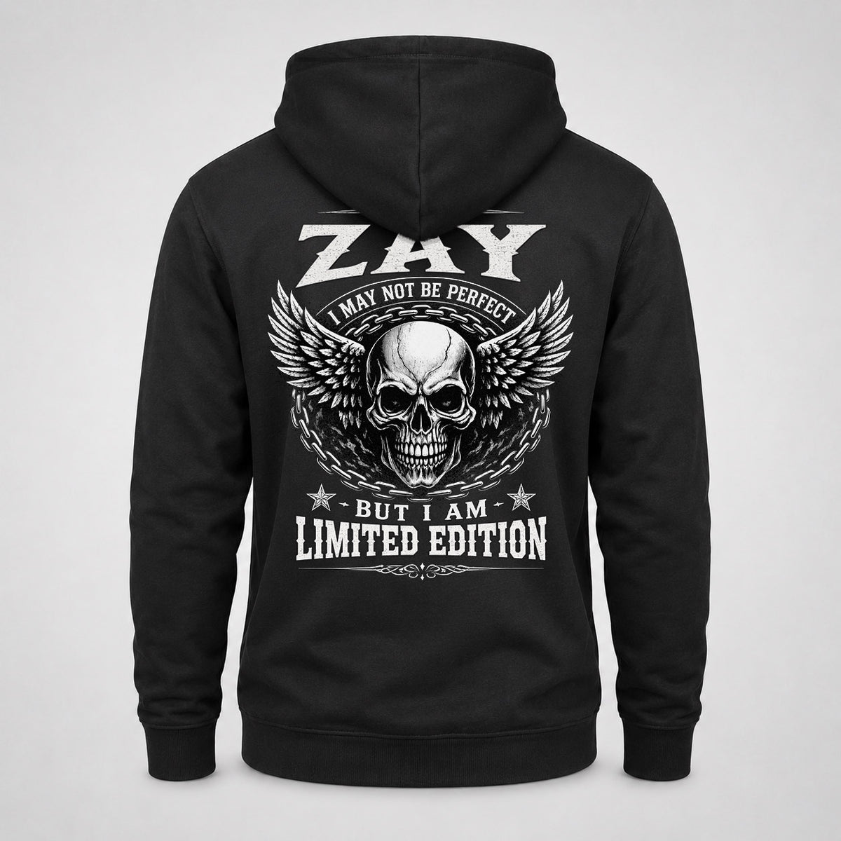 ZAY P01-K24-229 – Personalized Skull Graphic Apparel “I Am NAME I May Not Be Perfect But I Am Limited Edition”