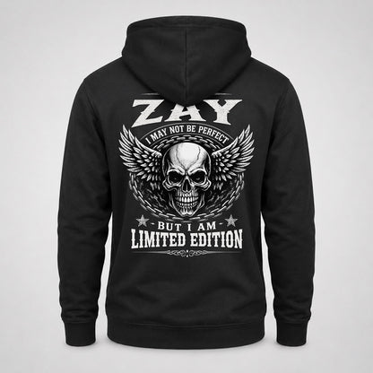 ZAY P01-K24-229 – Personalized Skull Graphic Apparel “I Am NAME I May Not Be Perfect But I Am Limited Edition”