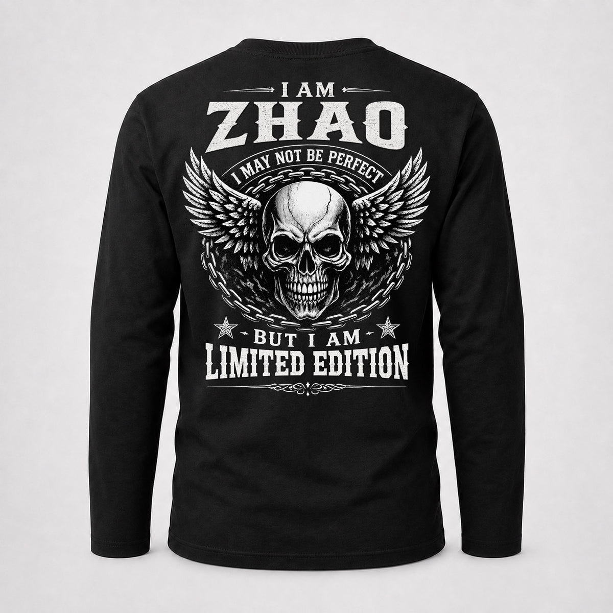 ZHAO P01-K24-229 – Personalized Skull Graphic Apparel “I Am NAME I May Not Be Perfect But I Am Limited Edition”