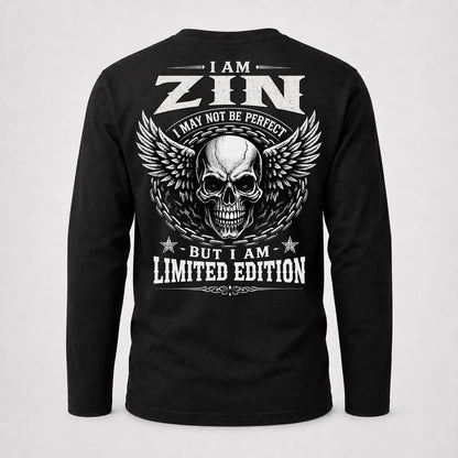 ZIN P01-K24-229 – Personalized Skull Graphic Apparel “I Am NAME I May Not Be Perfect But I Am Limited Edition”