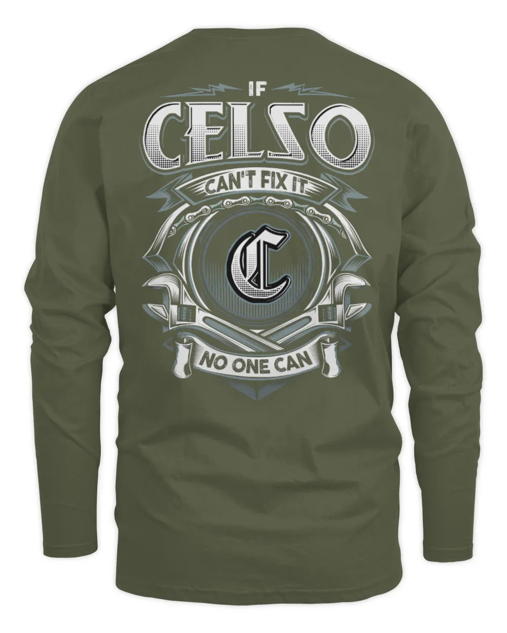 CELSO AP81-K4-626 - Personalized Ahmed Quote Apparel “If Ahmed Can't Fix It, No One Can” - Men's Long Sleeved T-Shirt - Military Green