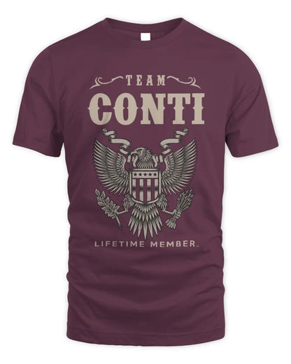 CONTI TP06-K82 – Personalized Classic Style Apparel “Team NAME Lifetime Member” - Unisex Standard T-Shirt - Maroon