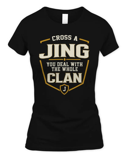 JING NT1-K008 Cross A/An NAME, You Deal With the Whole Clan | Personalized Vintage T-Shirt - Women's Standard T-Shirt - Black