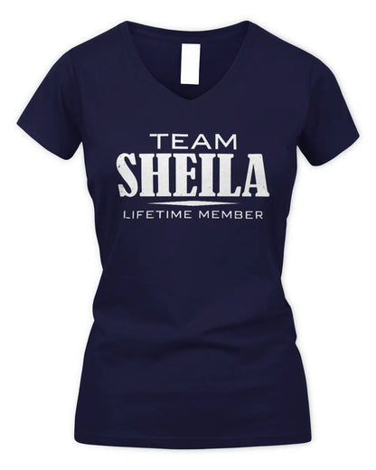 SHEILA BL62-K4-128 - Personalized “Team NAME Lifetime Member” - Women's V-Neck T-Shirt - Navy