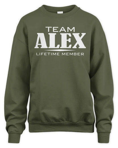 ALEX BL62-K4-128 - Personalized “Team NAME Lifetime Member” - Unisex Sweatshirt - Military Green