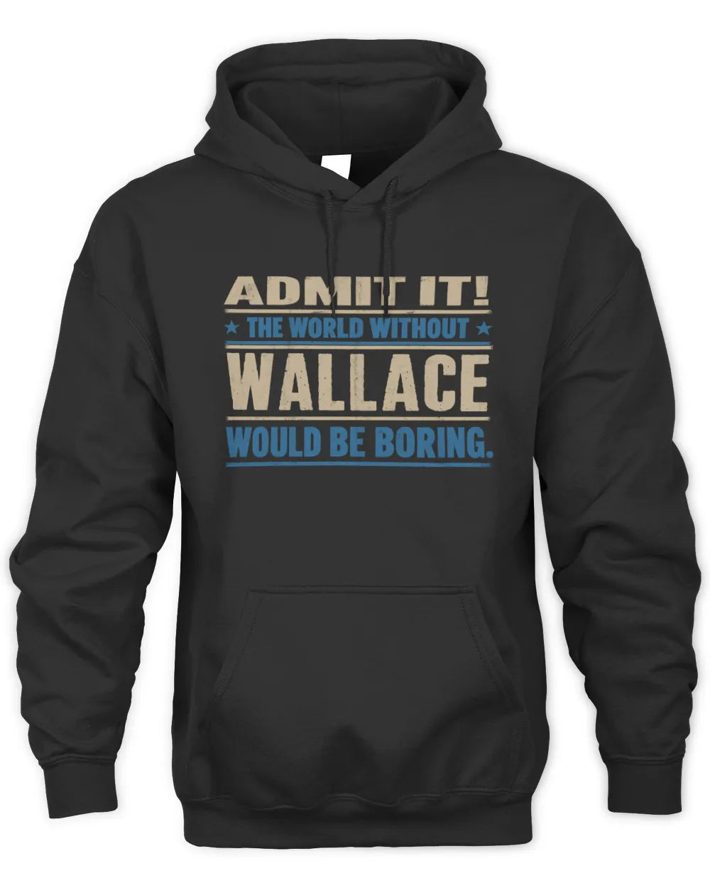 WALLACE TP68-K2-968 – Personalized Funny Quote Apparel “The World Without NAME Would Be Boring” - Unisex Hoodie - Black