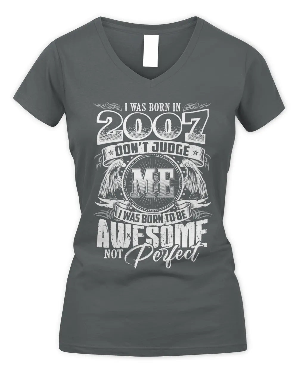 2007 HH89-K2 – Awesome Birth Year Quote T-Shirt - Women's V-Neck T-Shirt - Charcoal