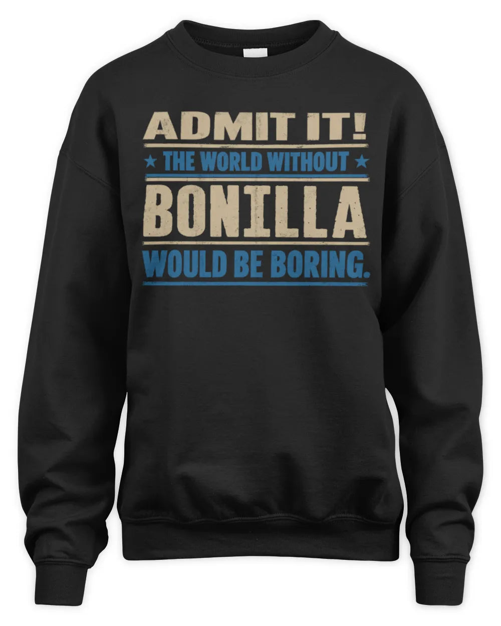 BONILLA TP68-K2-968 – Personalized Funny Quote Apparel “The World Without NAME Would Be Boring” - Unisex Sweatshirt - Black