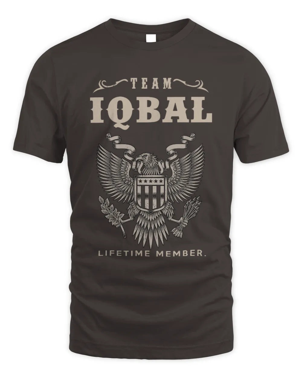 IQBAL TP06-K82 – Personalized Classic Style Apparel “Team NAME Lifetime Member” - Unisex Standard T-Shirt - Dark Chocolate