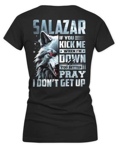 SALAZAR AP62-K4-666 - Personalized Fierce Wolf Quote Apparel “If You Kick Me When I’m Down, You Better Pray I Don’t Get Up” - Women's V-Neck T-Shirt - Black