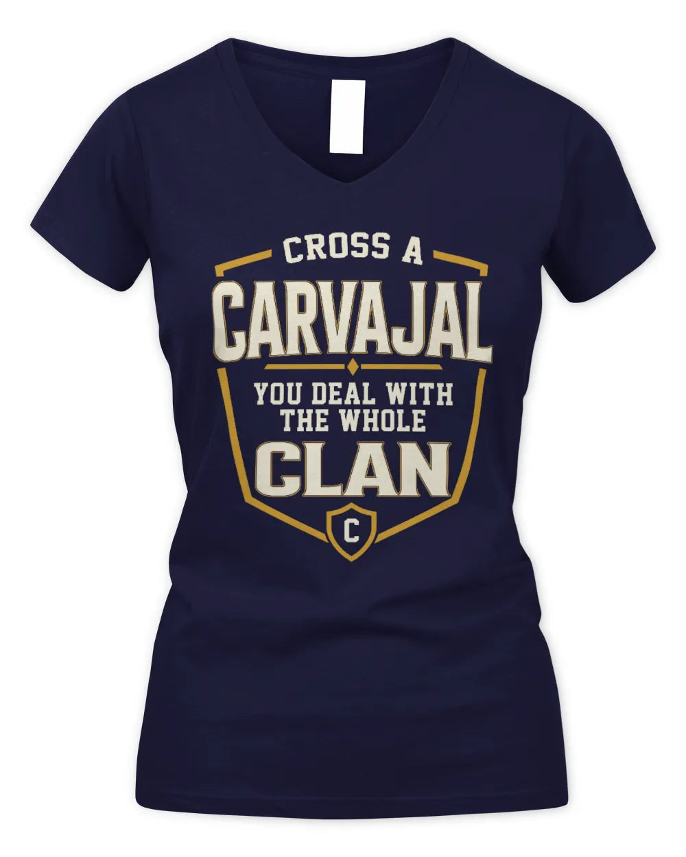 CARVAJAL NT1-K008 Cross A/An NAME, You Deal With the Whole Clan | Personalized Vintage T-Shirt - Women's V-Neck T-Shirt - Navy