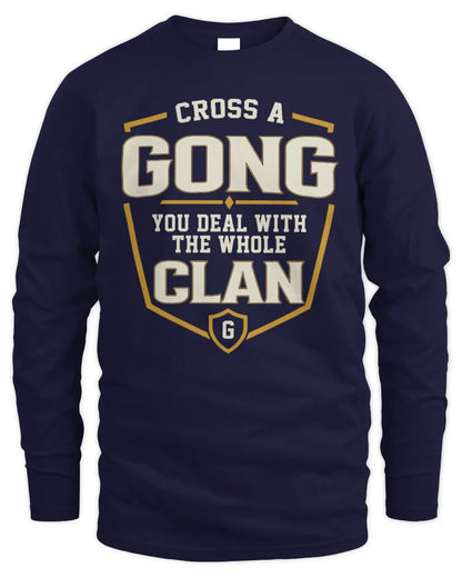 GONG NT1-K008 Cross A/An NAME, You Deal With the Whole Clan | Personalized Vintage T-Shirt - Men's Long Sleeved T-Shirt - Navy
