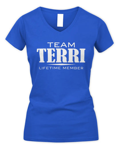 TERRI BL62-K4-128 - Personalized “Team NAME Lifetime Member” - Women's V-Neck T-Shirt - Royal