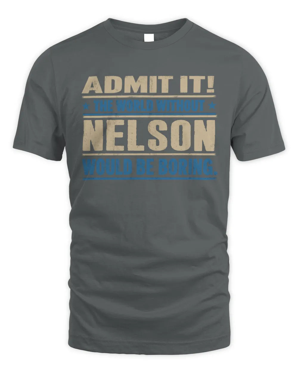 NELSON TP68-K2-968 – Personalized Funny Quote Apparel “The World Without NAME Would Be Boring” - Unisex Standard T-Shirt - Charcoal