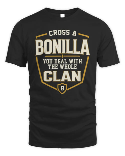 BONILLA NT1-K008 Cross A/An NAME, You Deal With the Whole Clan | Personalized Vintage T-Shirt - Unisex Standard T-Shirt - Black