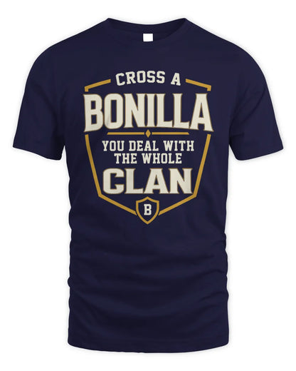 BONILLA NT1-K008 Cross A/An NAME, You Deal With the Whole Clan | Personalized Vintage T-Shirt - Unisex Standard T-Shirt - Navy