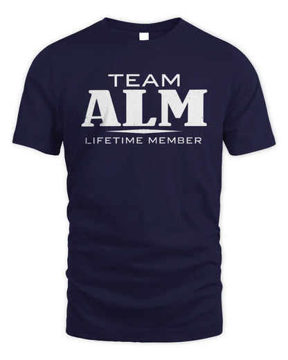 ALM BL62-K4-128 - Personalized “Team NAME Lifetime Member” - Unisex Standard T-Shirt - Navy
