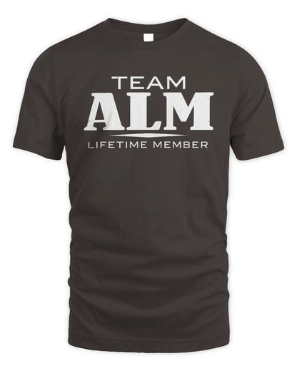 ALM BL62-K4-128 - Personalized “Team NAME Lifetime Member” - Unisex Standard T-Shirt - Dark Chocolate