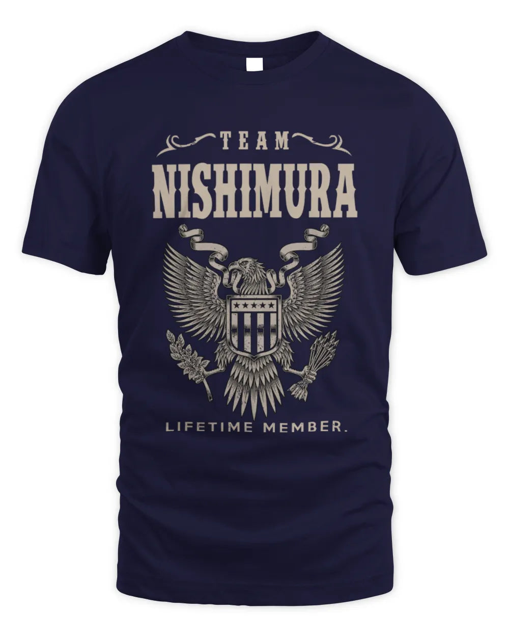 NISHIMURA TP06-K82 – Personalized Classic Style Apparel “Team NAME Lifetime Member” - Unisex Standard T-Shirt - Navy