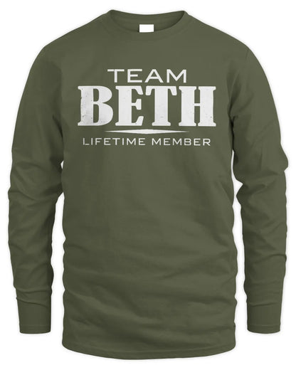 BETH BL62-K4-128 - Personalized “Team NAME Lifetime Member” - Men's Long Sleeved T-Shirt - Military Green