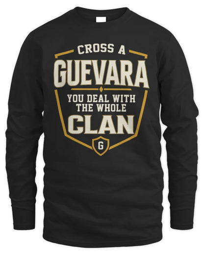 GUEVARA NT1-K008 Cross A/An NAME, You Deal With the Whole Clan | Personalized Vintage T-Shirt - Men's Long Sleeved T-Shirt - Black