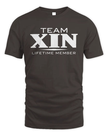 XIN BL62-K4-128 - Personalized “Team NAME Lifetime Member” - Unisex Standard T-Shirt - Dark Chocolate