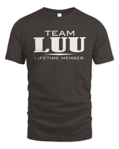 LUU BL62-K4-128 - Personalized “Team NAME Lifetime Member” - Unisex Standard T-Shirt - Dark Chocolate
