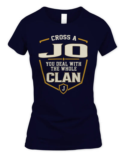 JO NT1-K008 Cross A/An NAME, You Deal With the Whole Clan | Personalized Vintage T-Shirt - Women's Standard T-Shirt - Navy