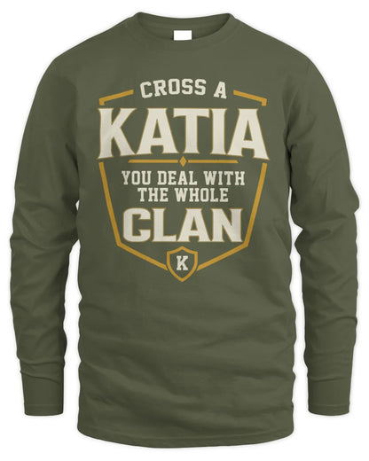 KATIA NT1-K008 Cross A/An NAME, You Deal With the Whole Clan | Personalized Vintage T-Shirt - Men's Long Sleeved T-Shirt - Military Green