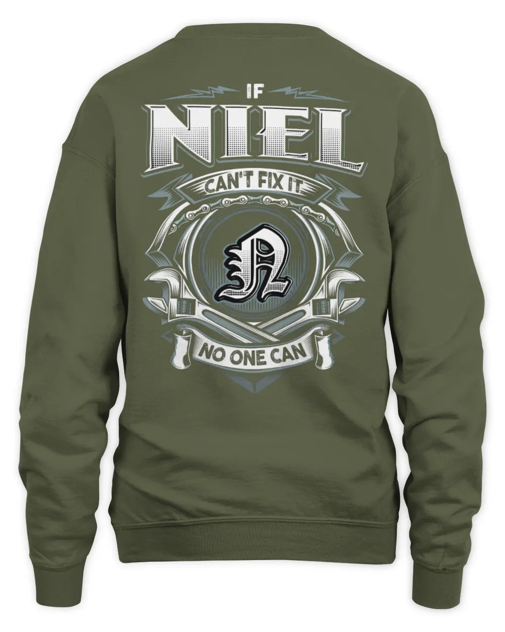 NIEL AP81-K4-626 - Personalized Ahmed Quote Apparel “If Ahmed Can't Fix It, No One Can” - Unisex Sweatshirt - Military Green