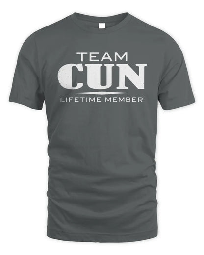 CUN BL62-K4-128 - Personalized “Team NAME Lifetime Member” - Unisex Standard T-Shirt - Charcoal