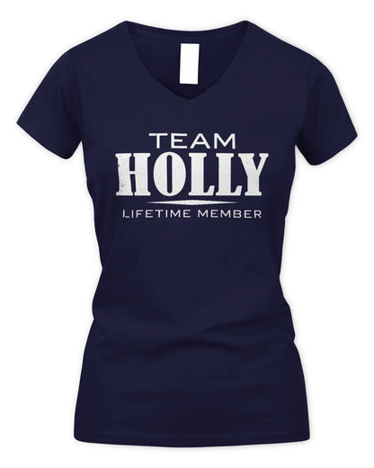 HOLLY BL62-K4-128 - Personalized “Team NAME Lifetime Member” - Women's V-Neck T-Shirt - Navy