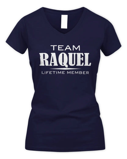 RAQUEL BL62-K4-128 - Personalized “Team NAME Lifetime Member” - Women's V-Neck T-Shirt - Navy