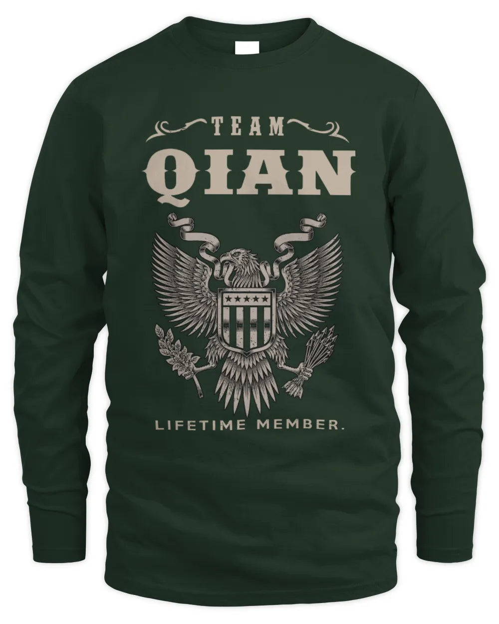 QIAN TP06-K82 – Personalized Classic Style Apparel “Team NAME Lifetime Member” - Men's Long Sleeved T-Shirt - Forest Green