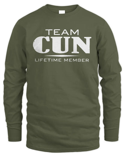 CUN BL62-K4-128 - Personalized “Team NAME Lifetime Member” - Men's Long Sleeved T-Shirt - Military Green