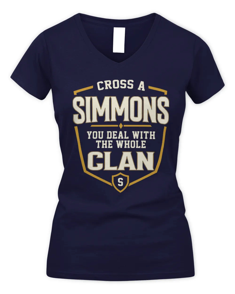 SIMMONS NT1-K008 Cross A/An NAME, You Deal With the Whole Clan | Personalized Vintage T-Shirt - Women's V-Neck T-Shirt - Navy