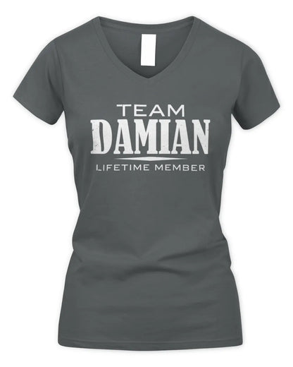 DAMIAN BL62-K4-128 - Personalized “Team NAME Lifetime Member” - Women's V-Neck T-Shirt - Charcoal
