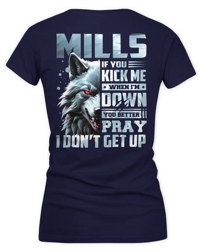 MILLS AP62-K4-666 - Personalized Fierce Wolf Quote Apparel “If You Kick Me When I’m Down, You Better Pray I Don’t Get Up” - Women's V-Neck T-Shirt - Navy