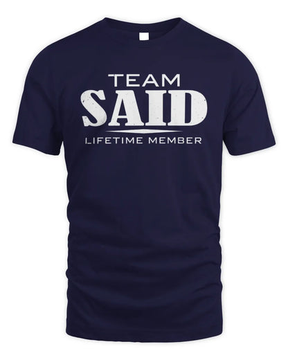 SAID BL62-K4-128 - Personalized “Team NAME Lifetime Member” - Unisex Standard T-Shirt - Navy