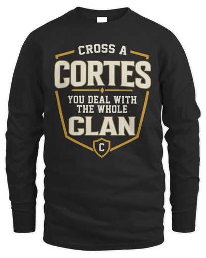 CORTES NT1-K008 Cross A/An NAME, You Deal With the Whole Clan | Personalized Vintage T-Shirt - Men's Long Sleeved T-Shirt - Black