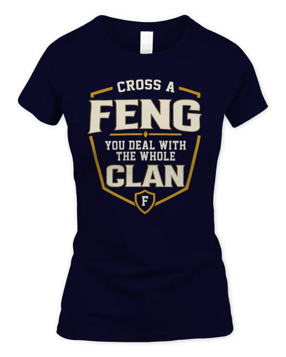 FENG NT1-K008 Cross A/An NAME, You Deal With the Whole Clan | Personalized Vintage T-Shirt - Women's Standard T-Shirt - Navy