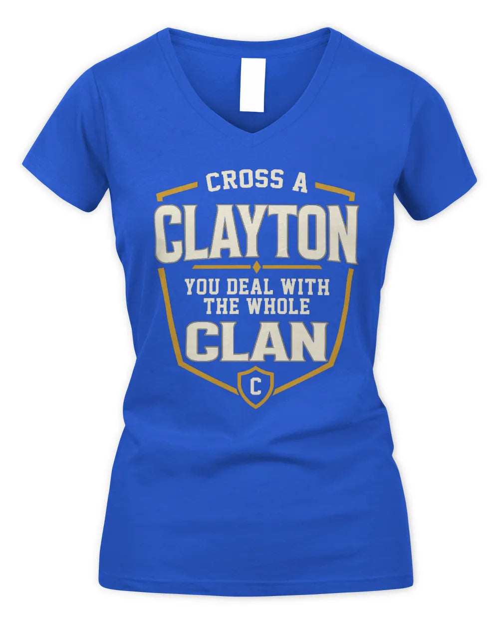 CLAYTON NT1-K008 Cross A/An NAME, You Deal With the Whole Clan | Personalized Vintage T-Shirt - Women's V-Neck T-Shirt - Royal