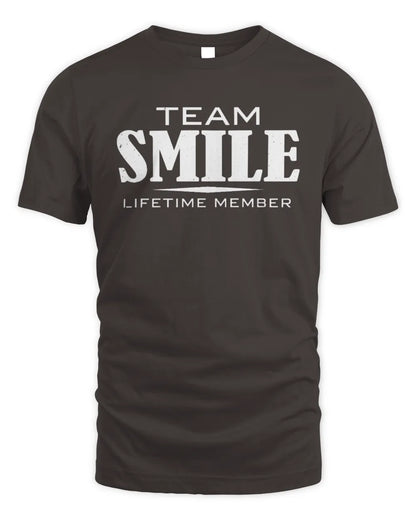 SMILE BL62-K4-128 - Personalized “Team NAME Lifetime Member” - Unisex Standard T-Shirt - Dark Chocolate