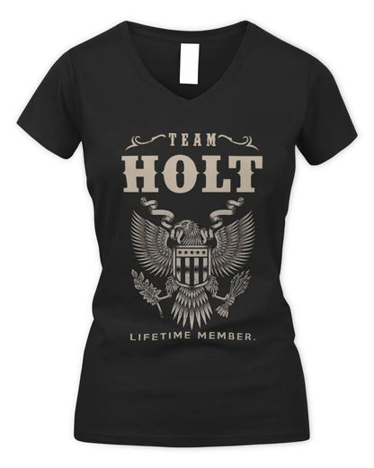 HOLT TP06-K82 – Personalized Classic Style Apparel “Team NAME Lifetime Member” - Women's V-Neck T-Shirt - Black