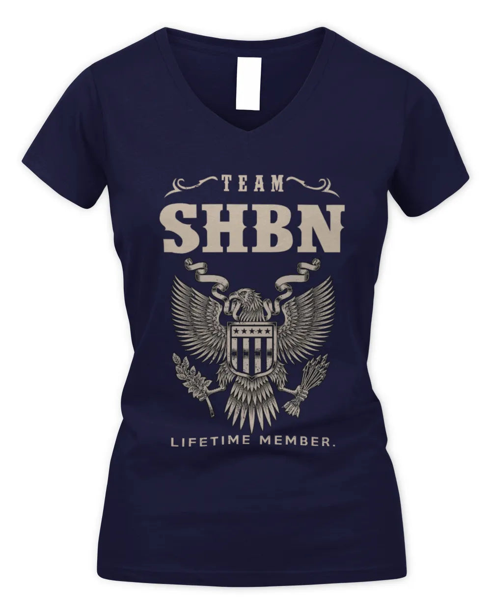 SHBN TP06-K82 – Personalized Classic Style Apparel “Team NAME Lifetime Member” - Women's V-Neck T-Shirt - Navy