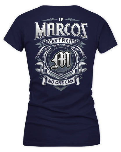 MARCOS AP81-K4-626 - Personalized Ahmed Quote Apparel “If Ahmed Can't Fix It, No One Can” - Women's V-Neck T-Shirt - Navy